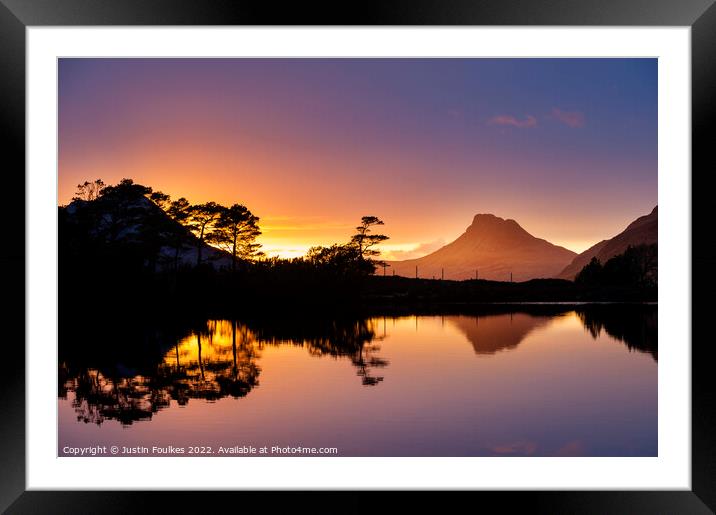 Stac Pollaidh sunset reflections, Scottish Highlands Framed Mounted Print by Justin Foulkes