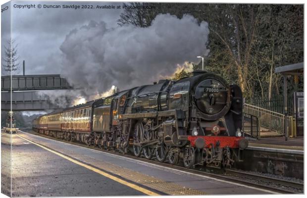 70000 Britannia steam train through Keynsham in the dark  Canvas Print by Duncan Savidge
