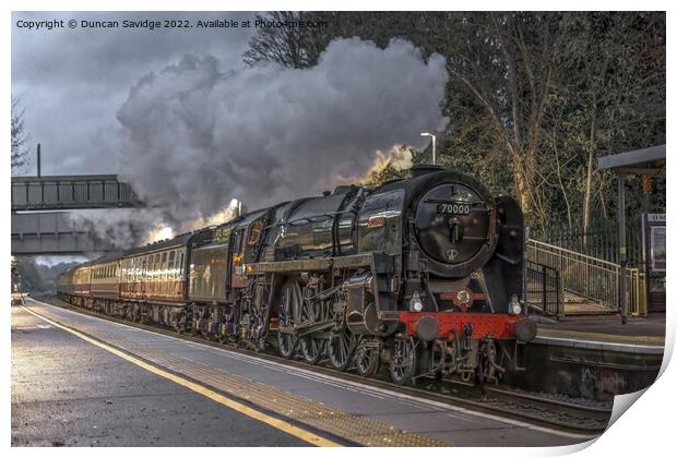 70000 Britannia steam train through Keynsham in the dark  Print by Duncan Savidge