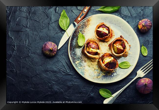 Delicious figs baked in meat bacon Framed Print by Mykola Lunov Mykola