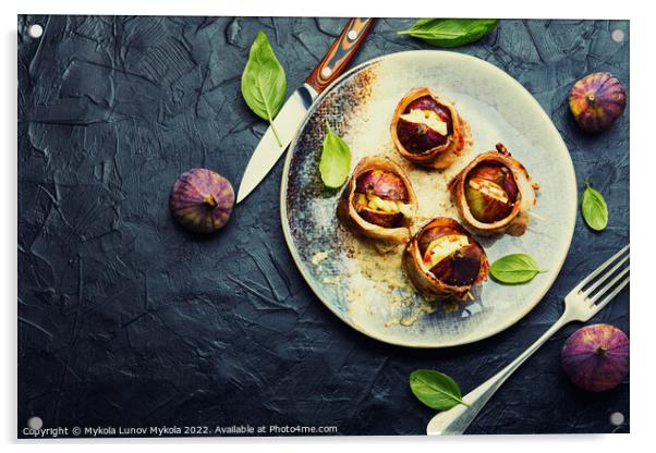 Delicious figs baked in meat bacon Acrylic by Mykola Lunov Mykola