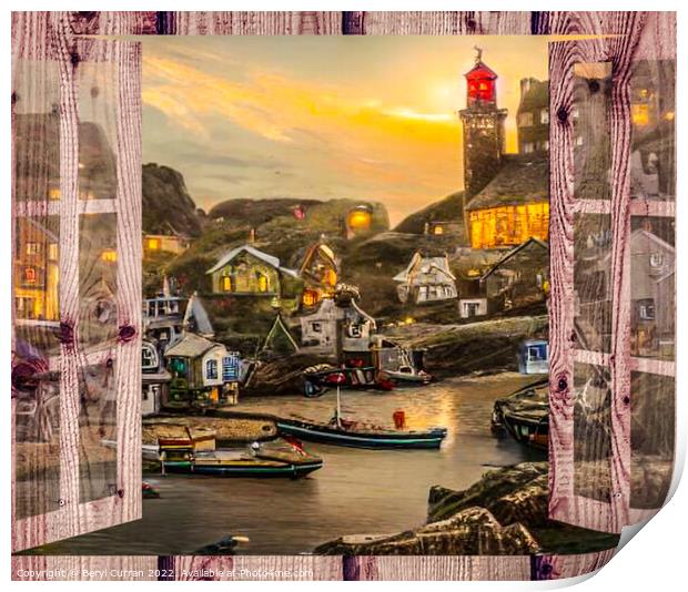 Bustling Cornish fishing village Print by Beryl Curran