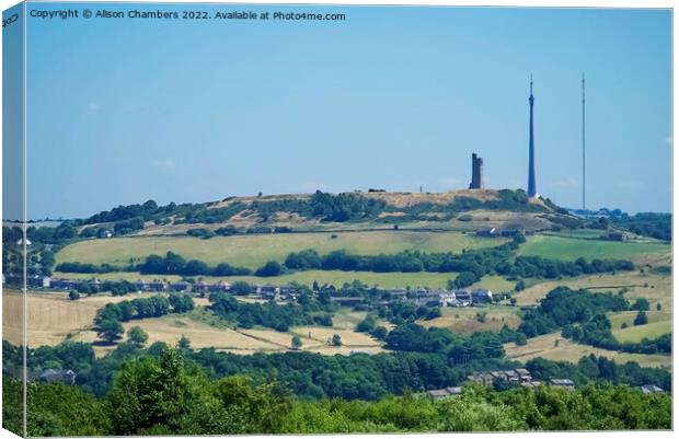 Emley Moor Mast and Castle Hill Canvas Print by Alison Chambers