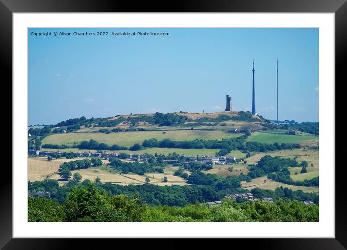 Emley Moor Mast and Castle Hill Framed Mounted Print by Alison Chambers