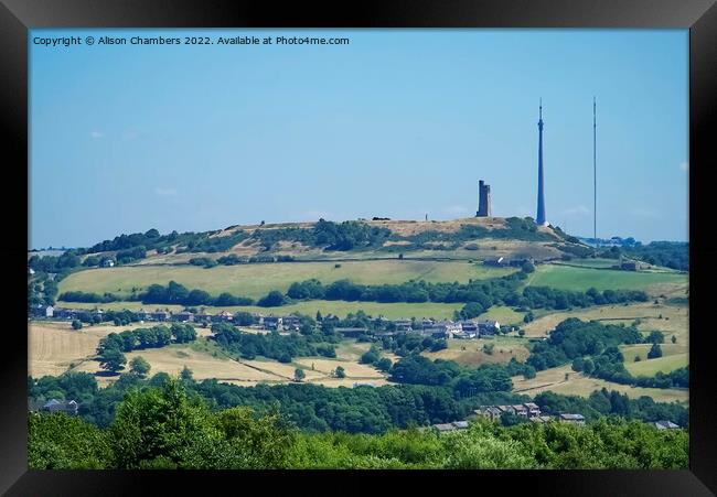 Emley Moor Mast and Castle Hill Framed Print by Alison Chambers
