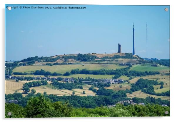 Emley Moor Mast and Castle Hill Acrylic by Alison Chambers