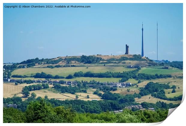 Emley Moor Mast and Castle Hill Print by Alison Chambers