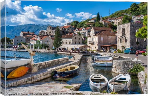 Sheltered harbour at Perast in Montenegro Canvas Print by Angus McComiskey