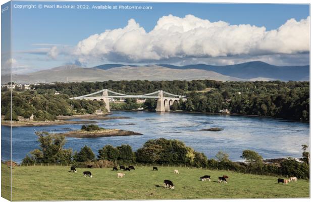 Menai Strait and Suspension Bridge Anglesey Canvas Print by Pearl Bucknall