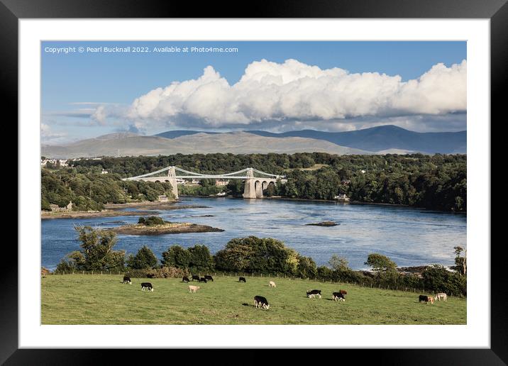 Menai Strait and Suspension Bridge Anglesey Framed Mounted Print by Pearl Bucknall