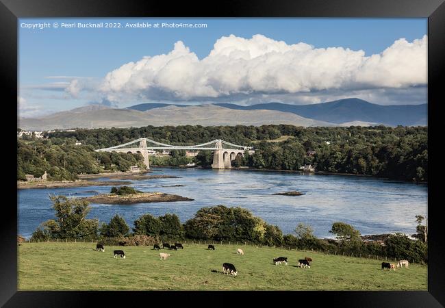 Menai Strait and Suspension Bridge Anglesey Framed Print by Pearl Bucknall