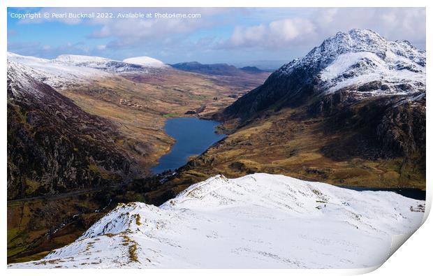 Winter View to Ogwen Valley from Y Garn Print by Pearl Bucknall