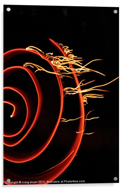Red Swirl, Fire ribbon Art, fire Acrylic by craig sivyer