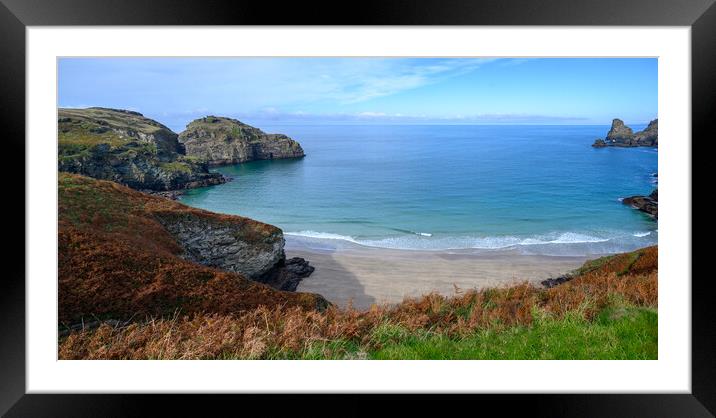 Bossiney Bay Panorama, Cornwall Framed Mounted Print by Tracey Turner