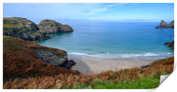 Bossiney Bay Panorama, Cornwall Print by Tracey Turner