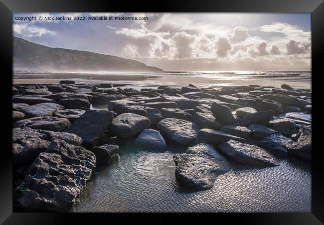 Dunraven Bay, AKASoutherndown Beach ,and Rocks Gla Framed Print by Nick Jenkins