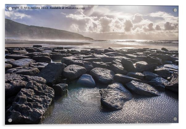 Dunraven Bay, AKASoutherndown Beach ,and Rocks Gla Acrylic by Nick Jenkins