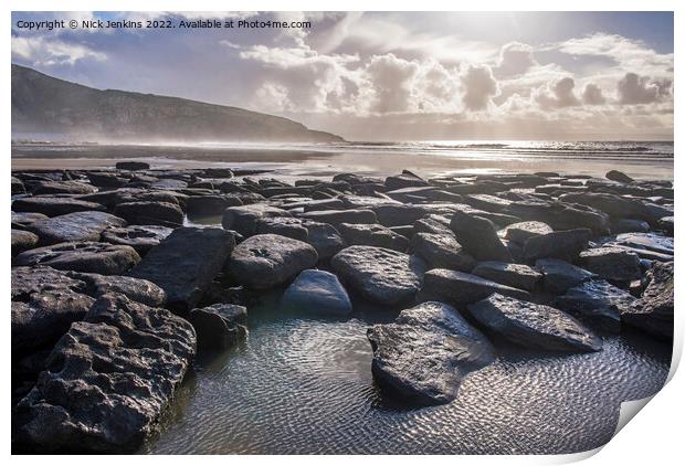 Dunraven Bay, AKASoutherndown Beach ,and Rocks Gla Print by Nick Jenkins