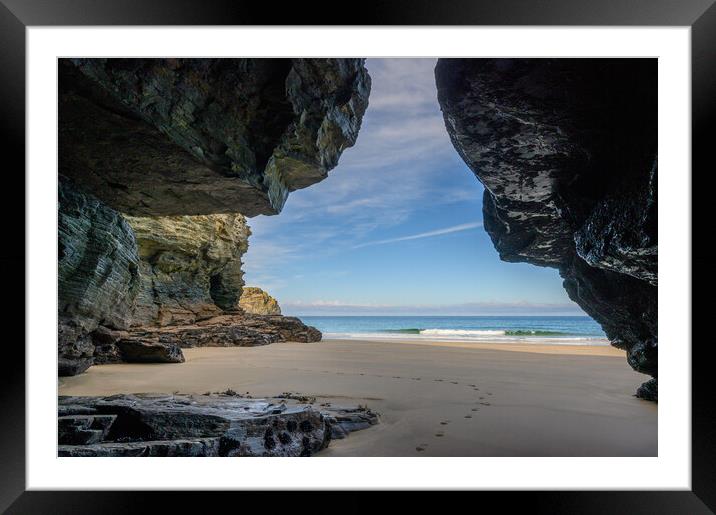 Cave View - Benoath Cove Beach at Bossiney in Corn Framed Mounted Print by Tracey Turner