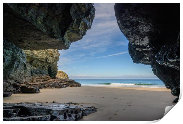 Cave View - Benoath Cove Beach at Bossiney in Corn Print by Tracey Turner