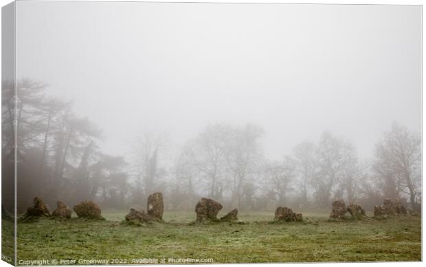 The Rollright Stone Circle On A Misty Winters Day Canvas Print by Peter Greenway