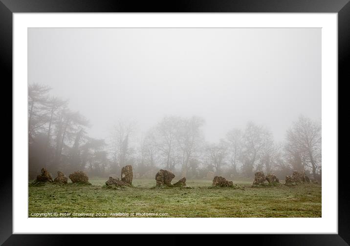 The Rollright Stone Circle On A Misty Winters Day Framed Mounted Print by Peter Greenway