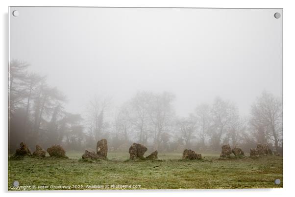 The Rollright Stone Circle On A Misty Winters Day Acrylic by Peter Greenway