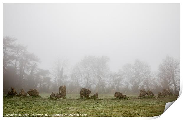 The Rollright Stone Circle On A Misty Winters Day Print by Peter Greenway