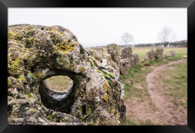 The Rollright Stone Circle On A Misty Winters Day Framed Print by Peter Greenway