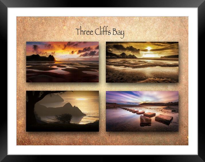 Three Cliffs Bay Framed Mounted Print by Leighton Collins
