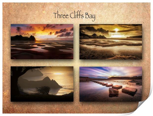 Three Cliffs Bay Print by Leighton Collins