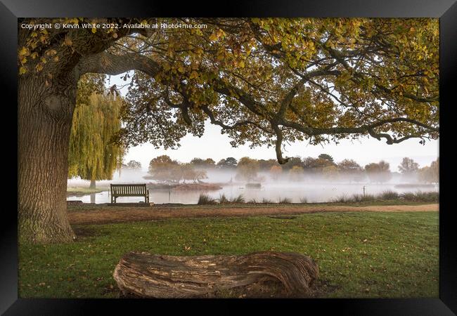 Sitting under the trees watching the mist Framed Print by Kevin White