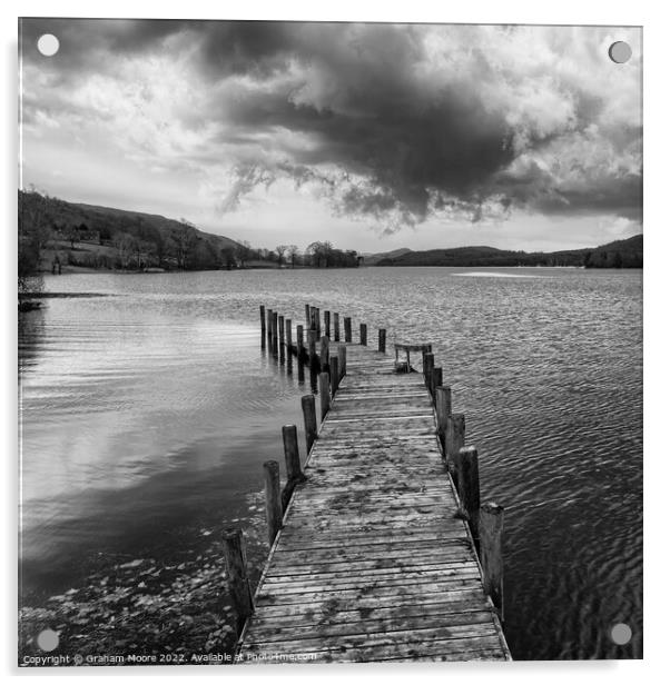 Coniston jetty monochrome Acrylic by Graham Moore