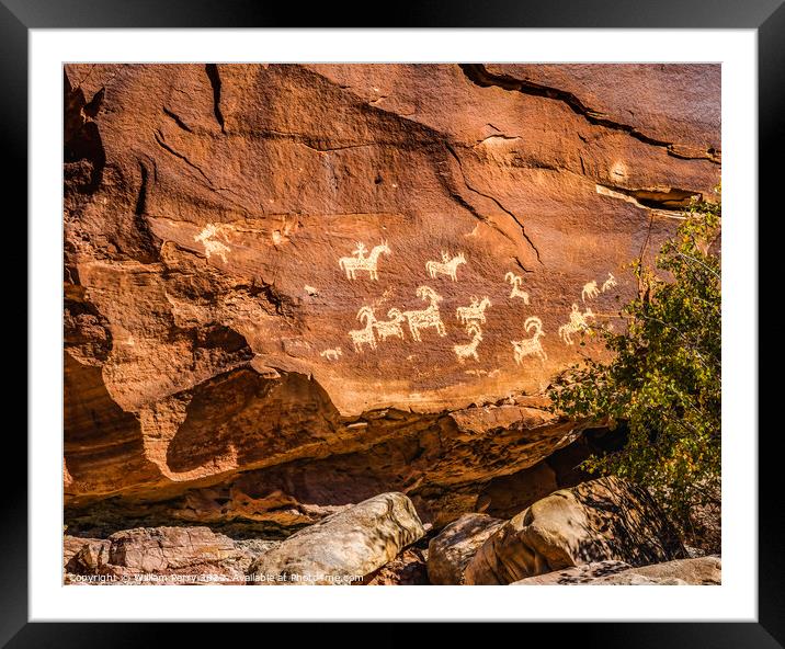 Ute Indian Petroglyphs Arches National Park Moab Utah Framed Mounted Print by William Perry