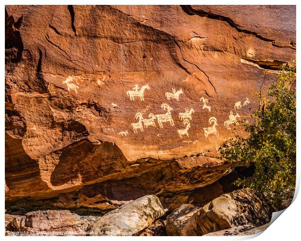 Ute Indian Petroglyphs Arches National Park Moab Utah Print by William Perry