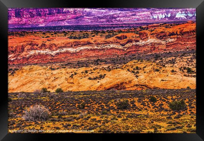 Painted Desert Red Moab Fault Arches National Park Moab Utah  Framed Print by William Perry