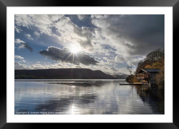 Ullswater boathouse with sun flare Framed Mounted Print by Graham Moore
