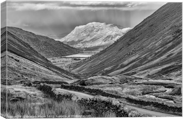 Kirkstone Pass looking north monochrome Canvas Print by Graham Moore