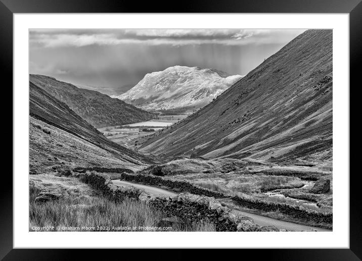 Kirkstone Pass looking north monochrome Framed Mounted Print by Graham Moore