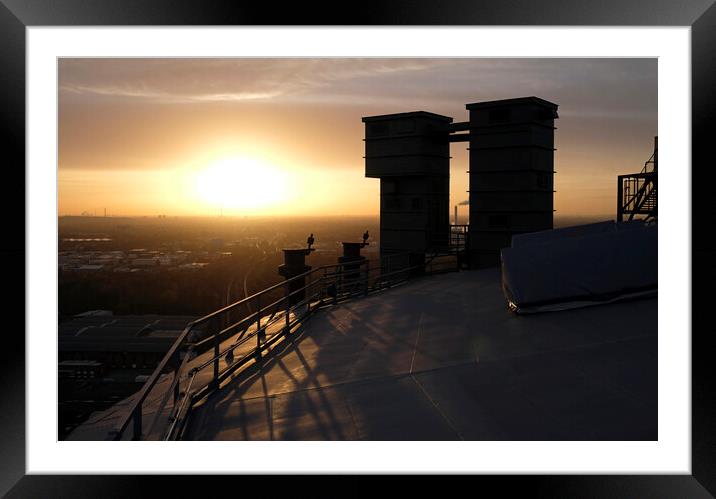 Roof top view of a sunset in the industrial heartland of Germany Framed Mounted Print by Lensw0rld 