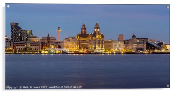 Liverpool Waterfront at Night Acrylic by Philip Brookes
