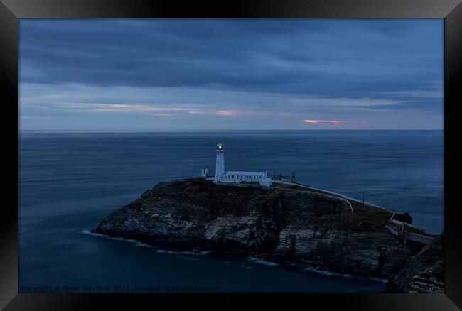 South Stack Lighthouse Night Framed Print by Brian Sandison