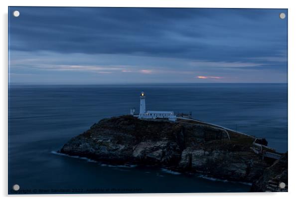 South Stack Lighthouse Night Acrylic by Brian Sandison