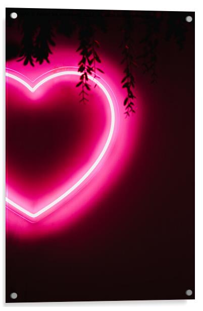 Neon pink heart on black wall Acrylic by Alexandre Rotenberg