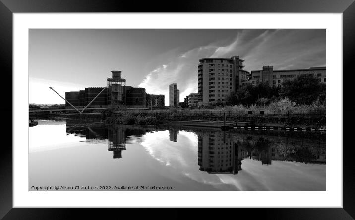 Leeds River Aire Sunrise Monochrome  Framed Mounted Print by Alison Chambers