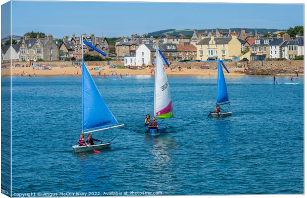 Dinghy sailing Elie harbour, East Neuk of Fife #2 Canvas Print by Angus McComiskey