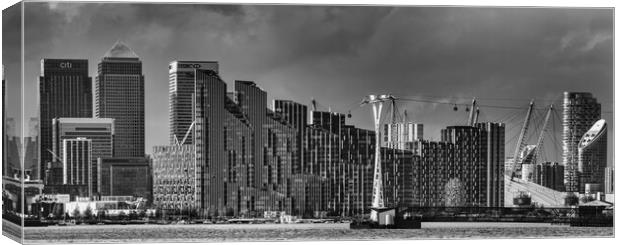 canary wharf skyline black and white Canvas Print by tim miller