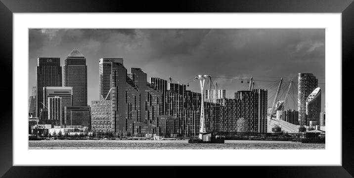 canary wharf skyline black and white Framed Mounted Print by tim miller