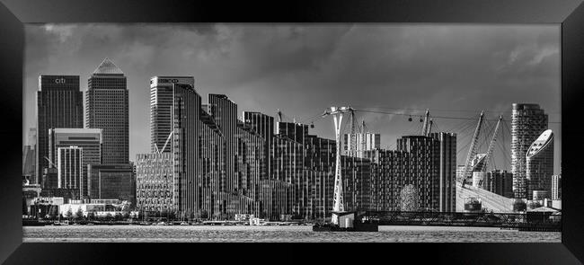 canary wharf skyline black and white Framed Print by tim miller