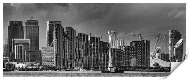 canary wharf skyline black and white Print by tim miller